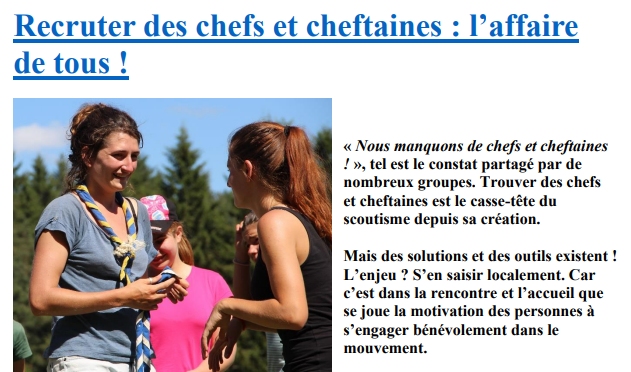 <b> Recruter des chef cheftaines </b>